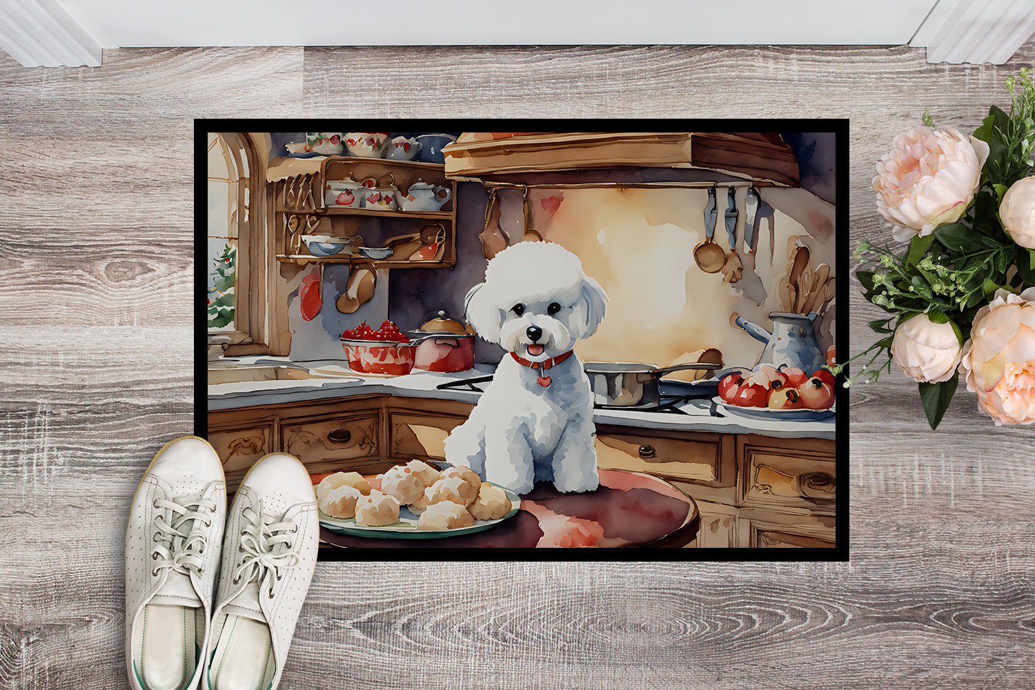 Bichon Frise Christmas Cookies Doormat Indoor Outdoor 24H X 36W Front Door Mat Rugs for Entryway, Non Slip Washable Low Pile,