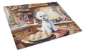 Bichon Frise Christmas Cookies Cutting Board Tempered Glass Kitchen Cutting Surface, Heat Resistant Chopping, Non-Slip Feet, Food Prep & Serving