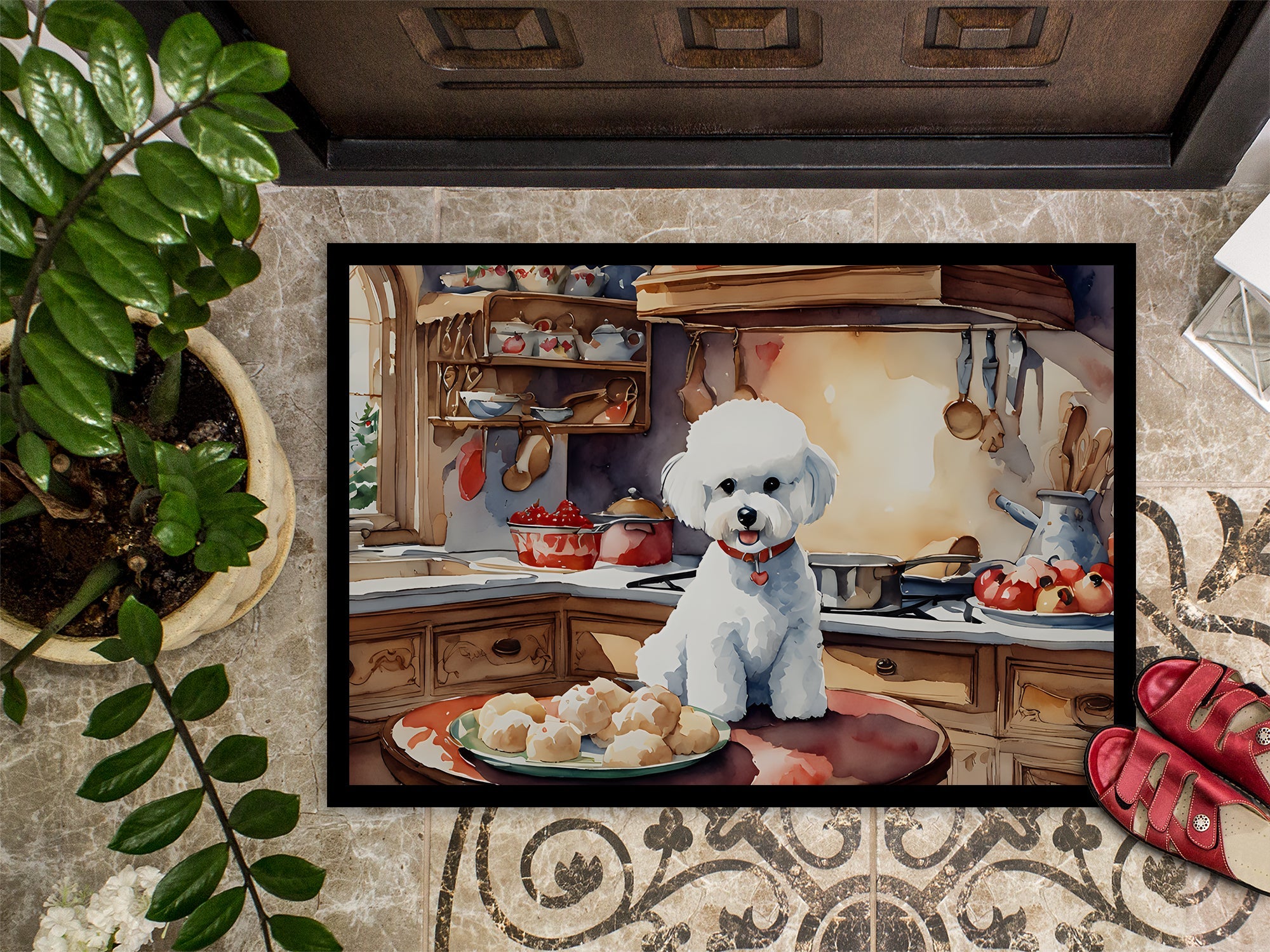 Bichon Frise Christmas Cookies Doormat Indoor Outdoor 18H X 27W Front Door Mat Rugs for Entryway, Non Slip Washable