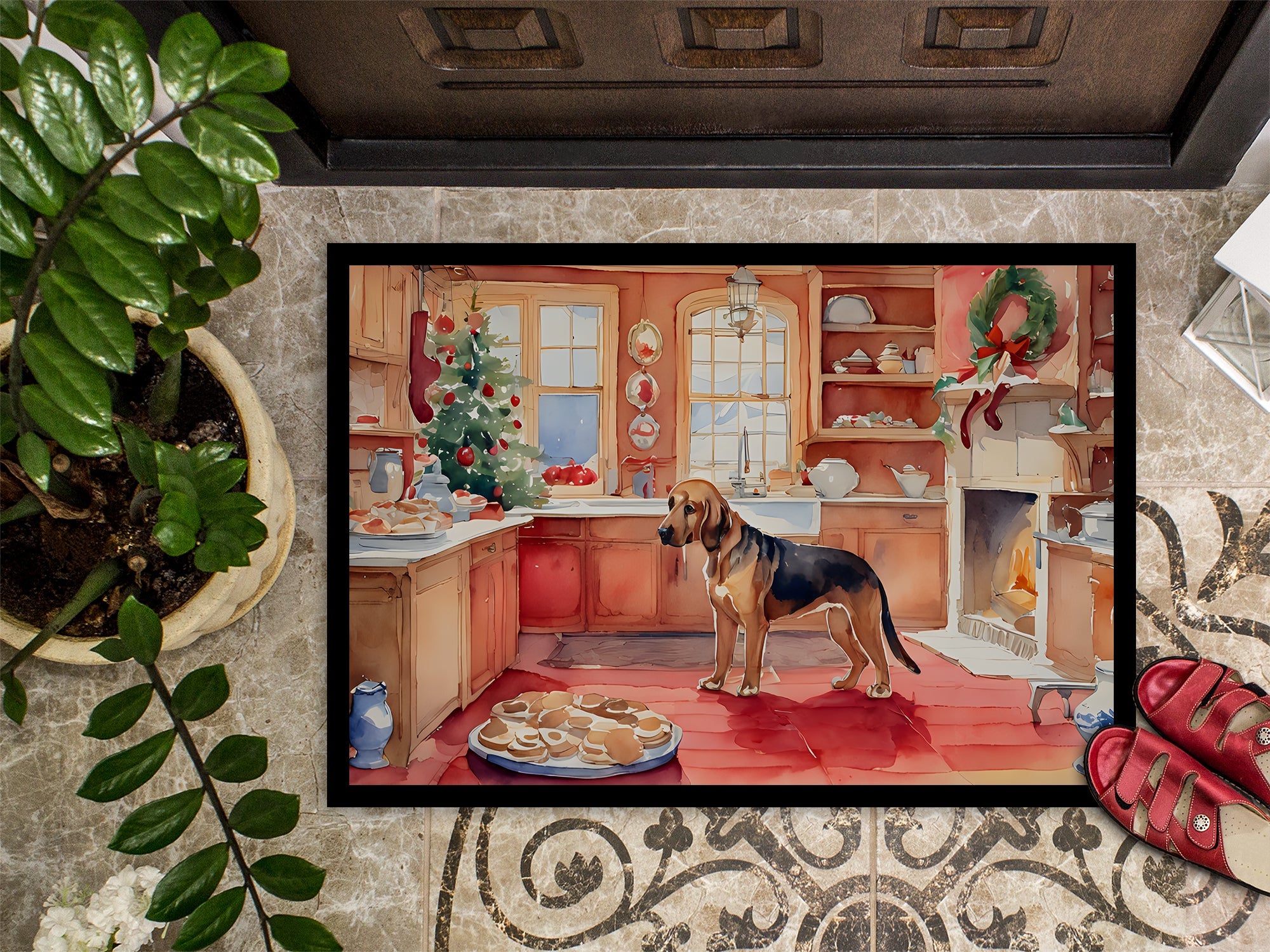 Bloodhound Christmas Cookies Doormat Indoor Outdoor 24H X 36W Front Door Mat Rugs for Entryway, Non Slip Washable Low Pile,