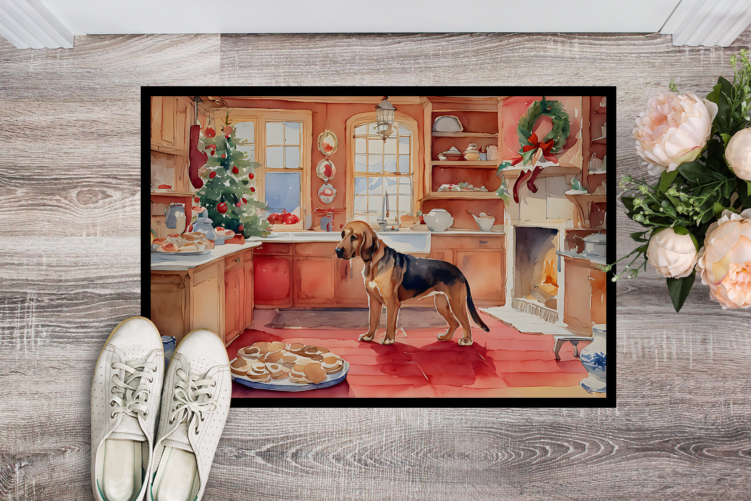 Bloodhound Christmas Cookies Doormat Indoor Outdoor 18H X 27W Front Door Mat Rugs for Entryway, Non Slip Washable