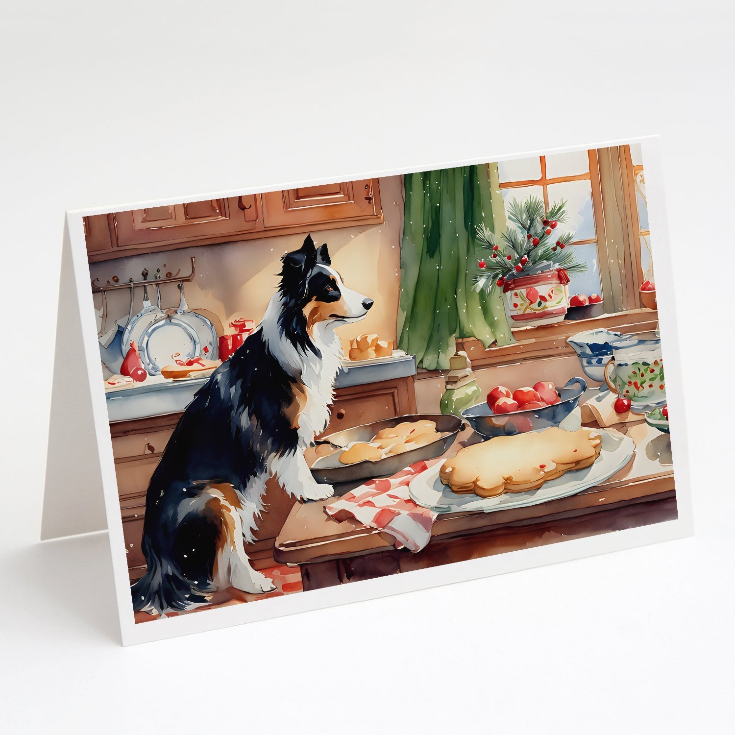 Border Collie Christmas Cookies Greeting Cards Pack of 8 Blank Cards with Envelopes Whimsical A7 Size 5x7