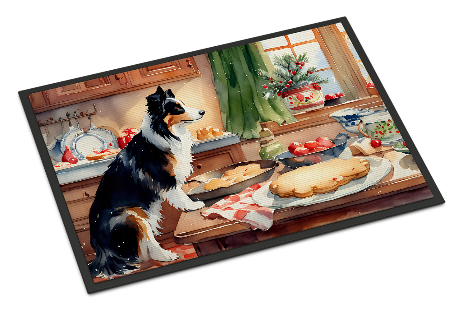 Border Collie Christmas Cookies Doormat Indoor Outdoor 18H X 27W Front Door Mat Rugs for Entryway, Non Slip Washable