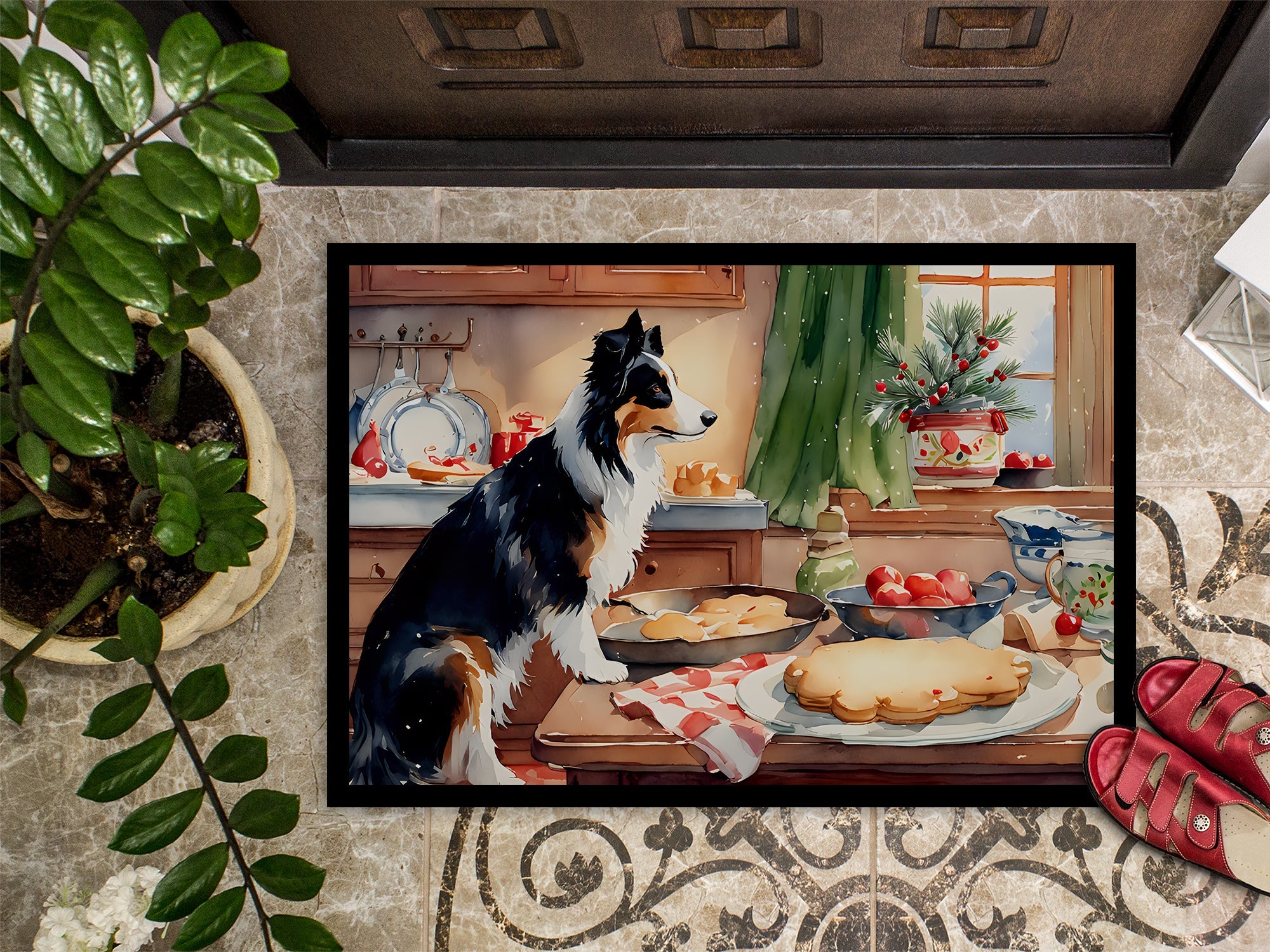 Border Collie Christmas Cookies Doormat Indoor Outdoor 18H X 27W Front Door Mat Rugs for Entryway, Non Slip Washable