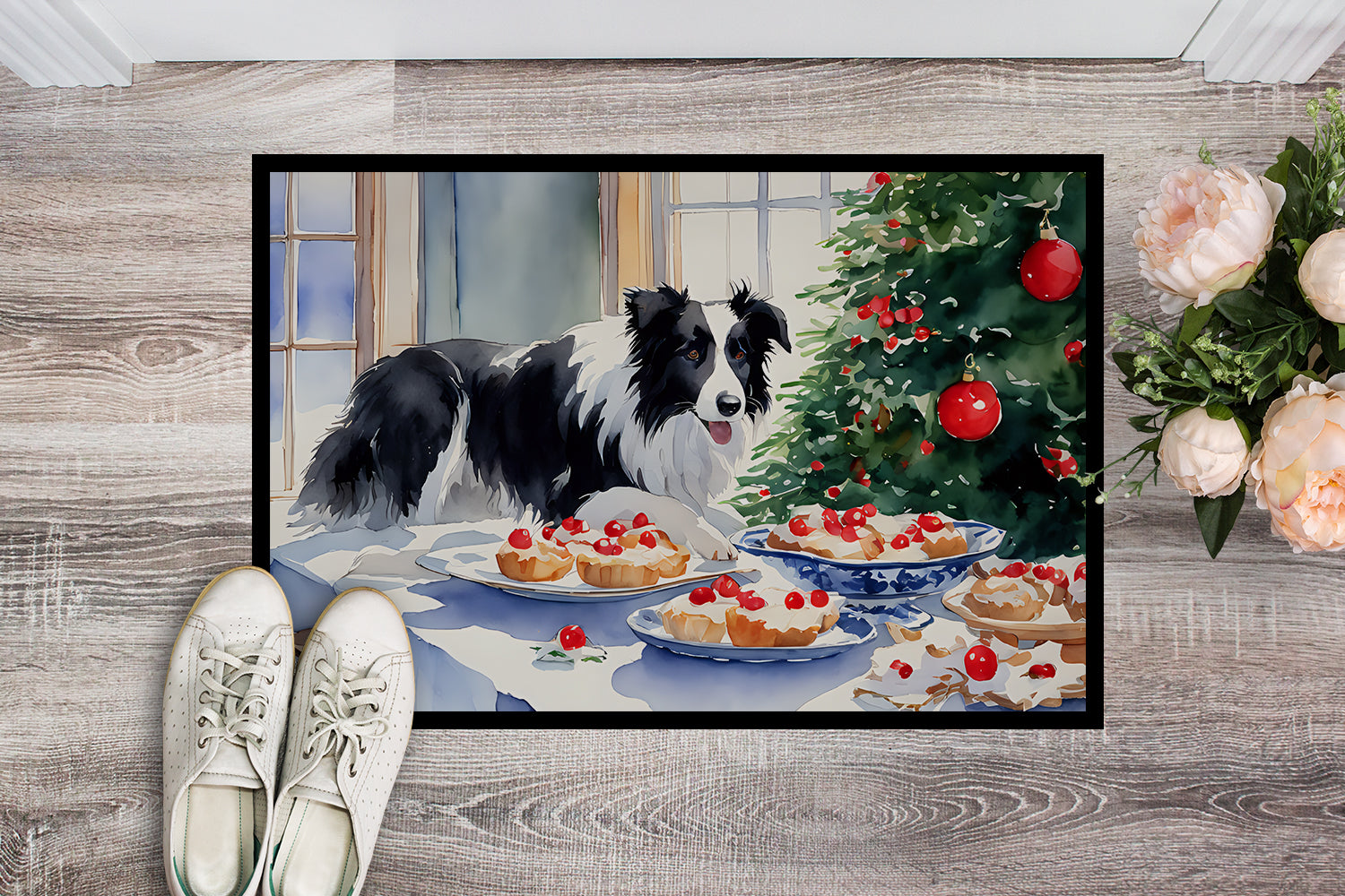 Border Collie Christmas Cookies Doormat Indoor Outdoor 24H X 36W Front Door Mat Rugs for Entryway, Non Slip Washable Low Pile,