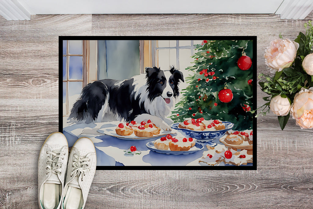 Border Collie Christmas Cookies Doormat Indoor Outdoor 18H X 27W Front Door Mat Rugs for Entryway, Non Slip Washable