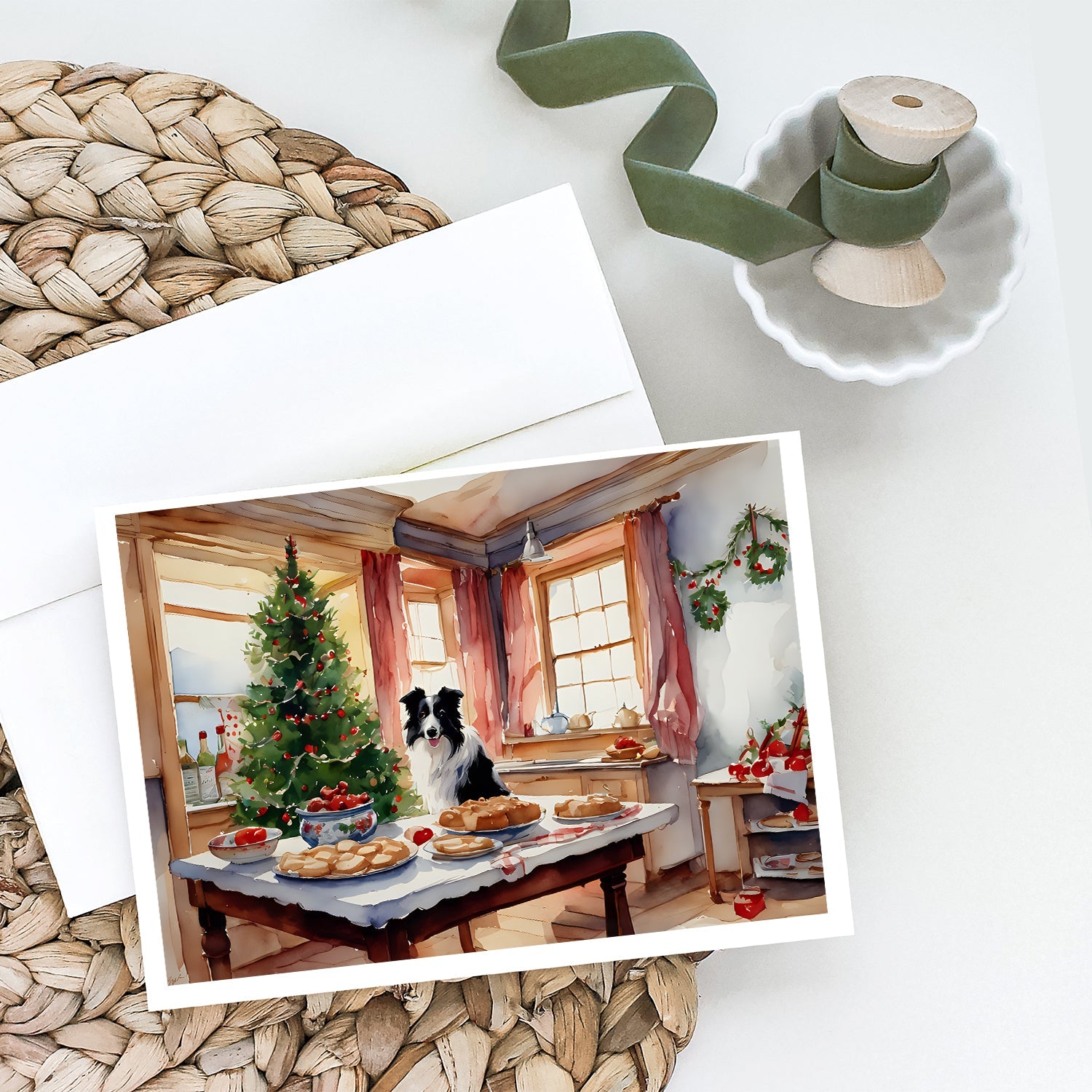 Border Collie Christmas Cookies Greeting Cards Pack of 8 Blank Cards with Envelopes Whimsical A7 Size 5x7
