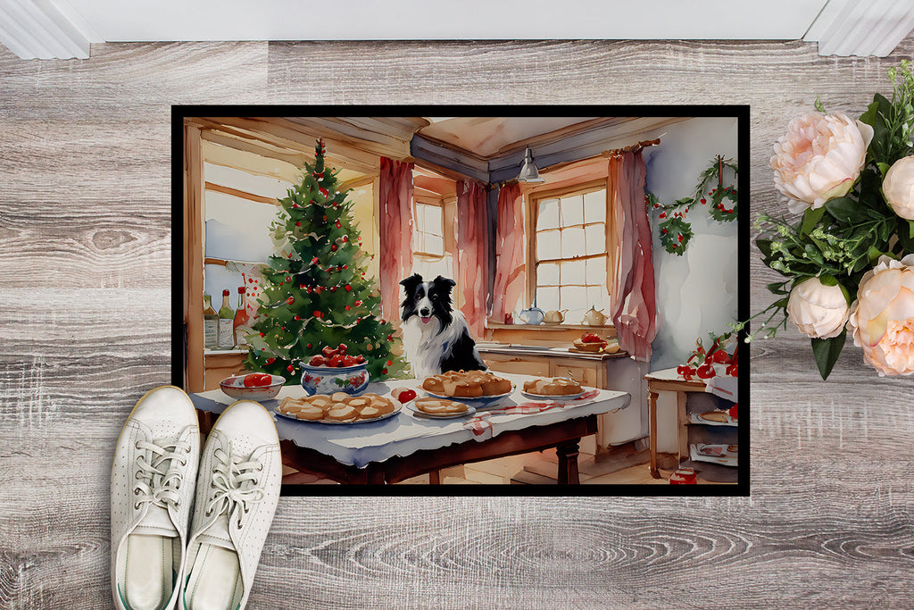Border Collie Christmas Cookies Doormat Indoor Outdoor 18H X 27W Front Door Mat Rugs for Entryway, Non Slip Washable