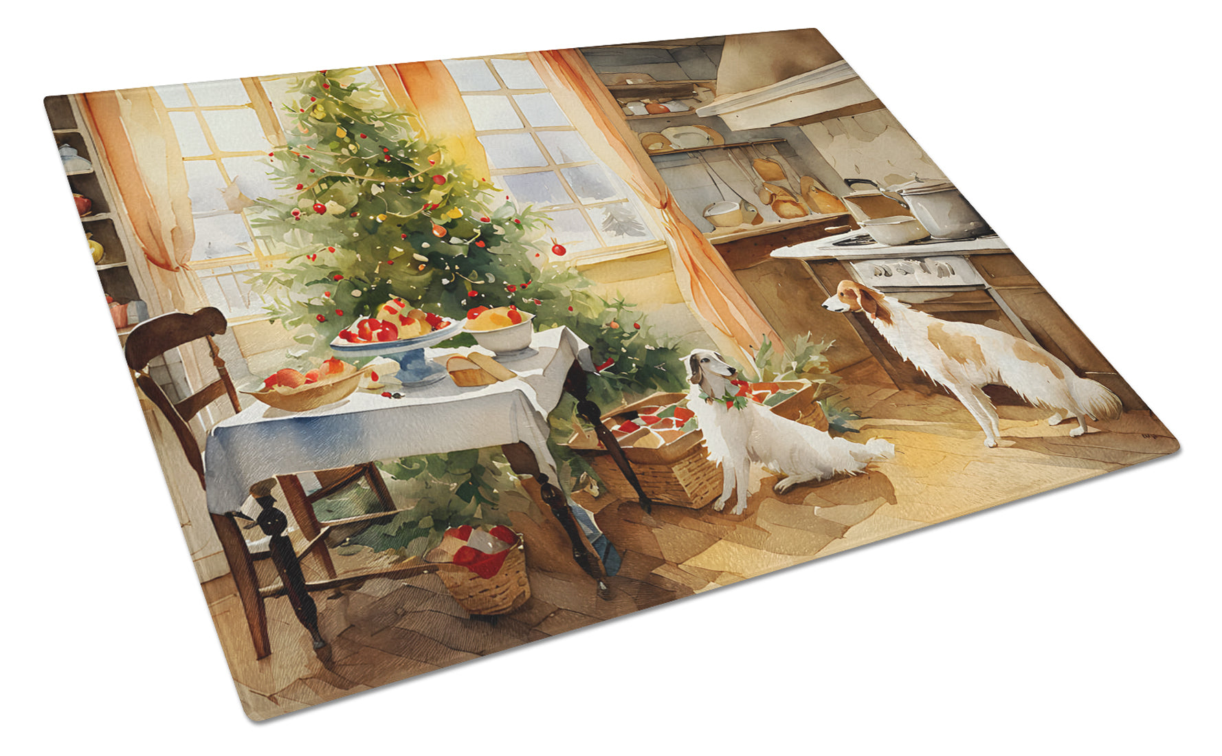 Borzoi Christmas Cookies Cutting Board Tempered Glass Kitchen Cutting Surface, Heat Resistant Chopping, Non-Slip Feet, Food Prep & Serving