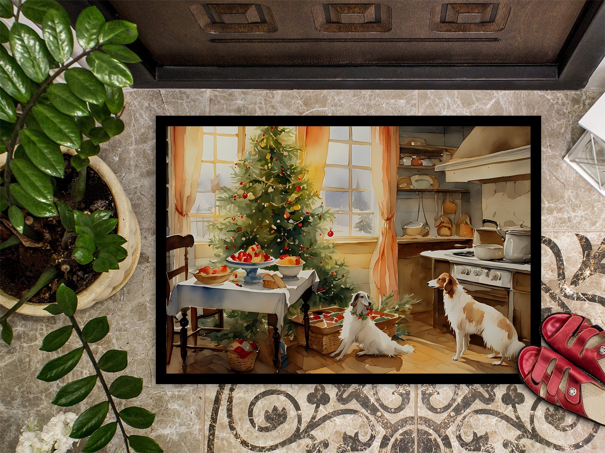 Borzoi Christmas Cookies Doormat Indoor Outdoor 18H X 27W Front Door Mat Rugs for Entryway, Non Slip Washable