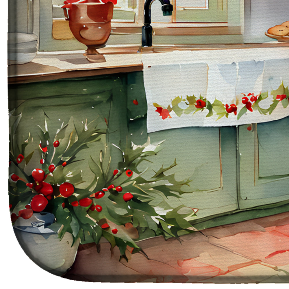 Boston Terrier Christmas Cookies Dish Drying Mat Absorbent Dish Drying Mat Pad for Kitchen Counter Dish Drainer Mat for Countertop, 14 x 21", Multicolor