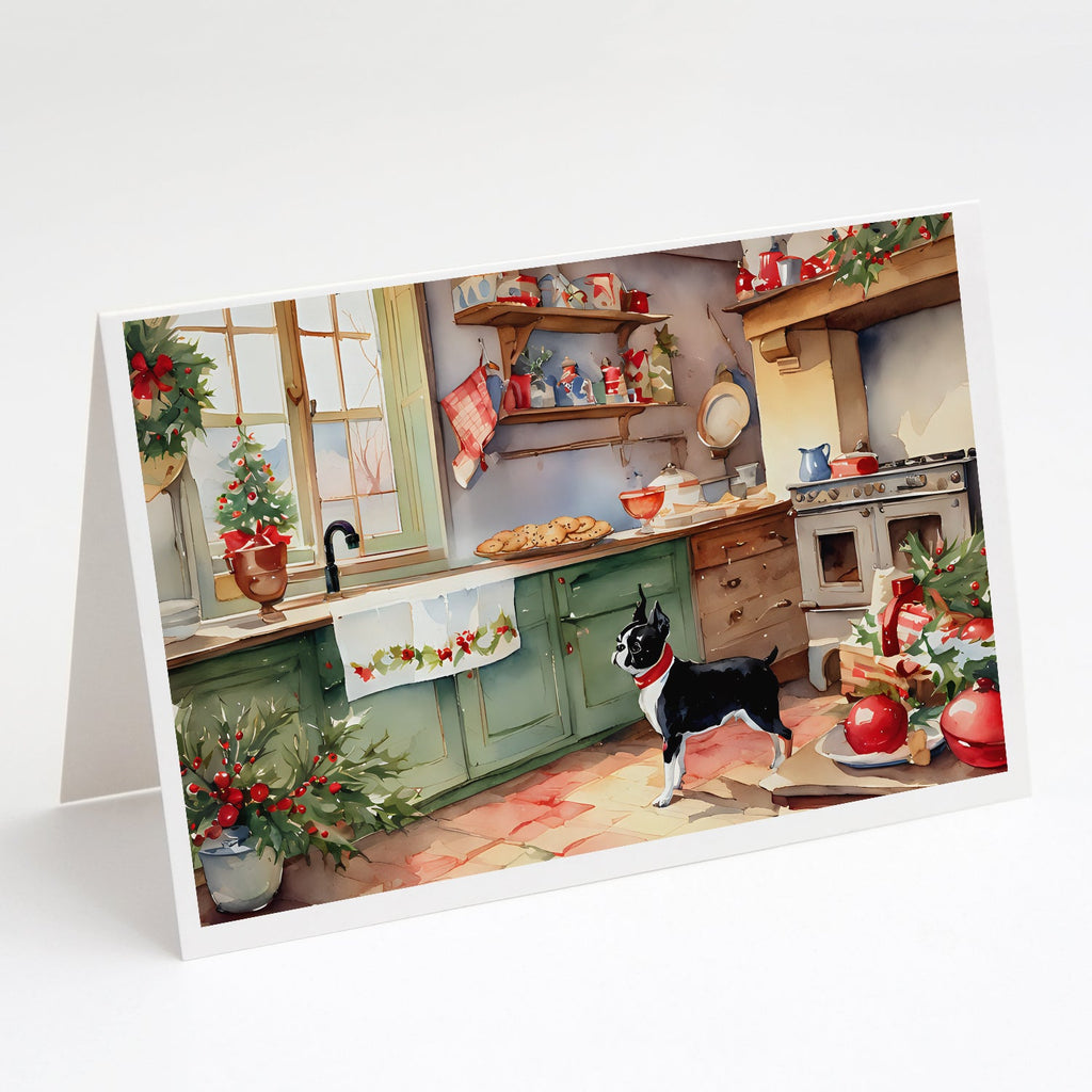 Boston Terrier Christmas Cookies Greeting Cards Pack of 8 Blank Cards with Envelopes Whimsical A7 Size 5x7