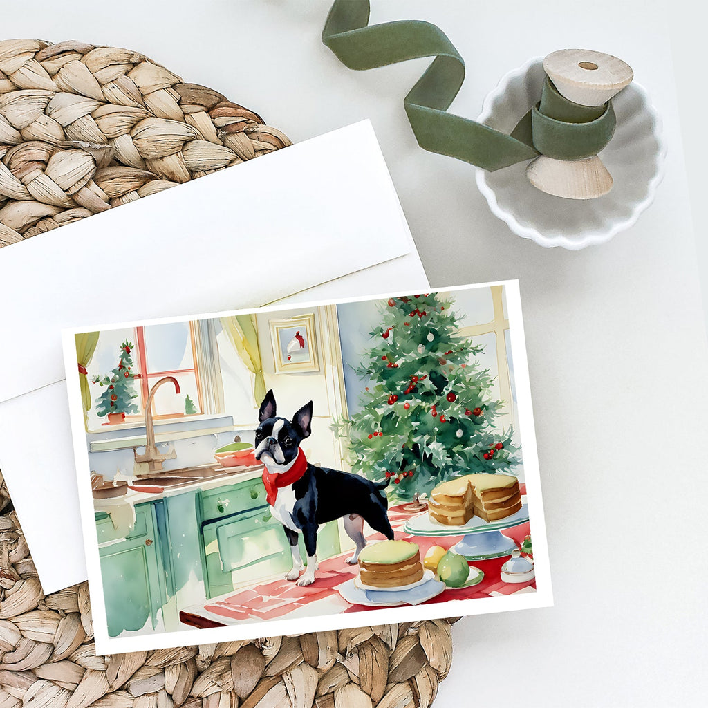 Boston Terrier Christmas Cookies Greeting Cards Pack of 8 Blank Cards with Envelopes Whimsical A7 Size 5x7