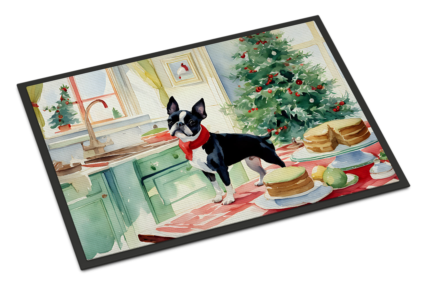 Boston Terrier Christmas Cookies Doormat Indoor Outdoor 24H X 36W Front Door Mat Rugs for Entryway, Non Slip Washable Low Pile,