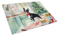 Boston Terrier Christmas Cookies Cutting Board Tempered Glass Kitchen Cutting Surface, Heat Resistant Chopping, Non-Slip Feet, Food Prep & Serving