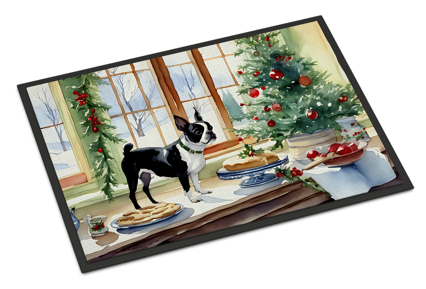 Boston Terrier Christmas Cookies Doormat Indoor Outdoor 24H X 36W Front Door Mat Rugs for Entryway, Non Slip Washable Low Pile,