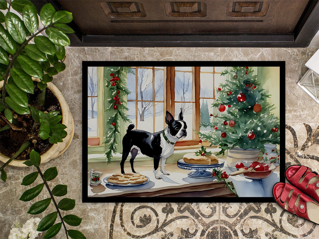 Boston Terrier Christmas Cookies Doormat Indoor Outdoor 24H X 36W Front Door Mat Rugs for Entryway, Non Slip Washable Low Pile,
