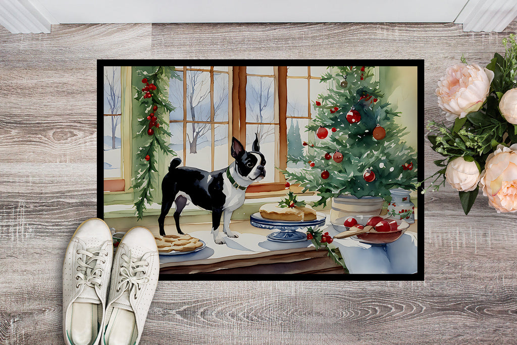 Boston Terrier Christmas Cookies Doormat Indoor Outdoor 18H X 27W Front Door Mat Rugs for Entryway, Non Slip Washable
