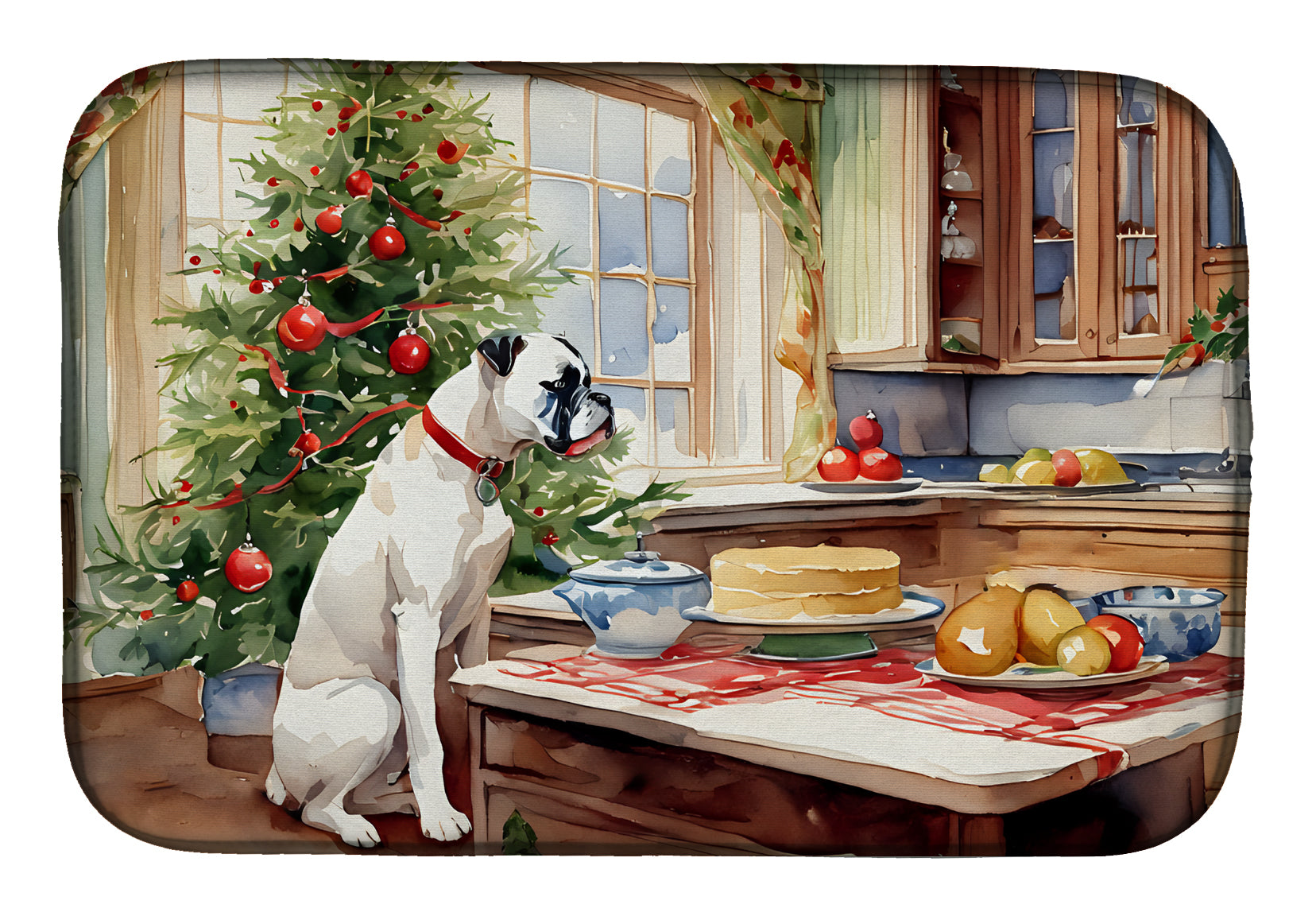 White Boxer Christmas Cookies Dish Drying Mat Absorbent Dish Drying Mat Pad for Kitchen Counter Dish Drainer Mat for Countertop, 14 x 21", Multicolor