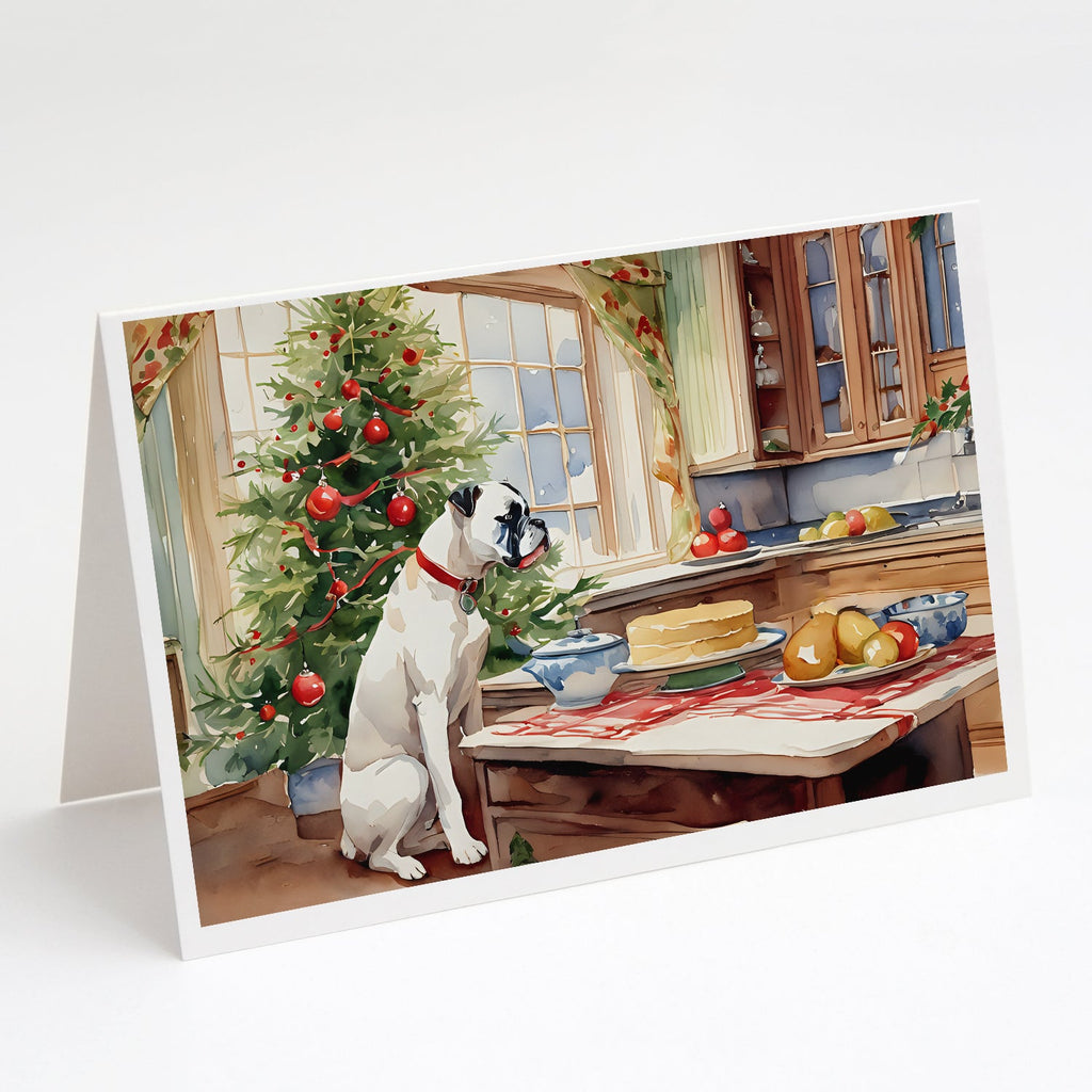 White Boxer Christmas Cookies Greeting Cards Pack of 8 Blank Cards with Envelopes Whimsical A7 Size 5x7