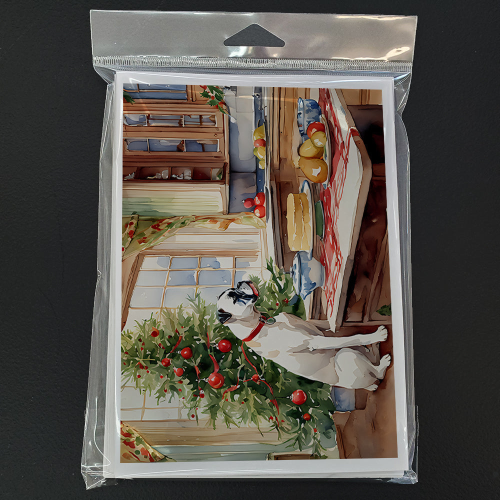 White Boxer Christmas Cookies Greeting Cards Pack of 8 Blank Cards with Envelopes Whimsical A7 Size 5x7