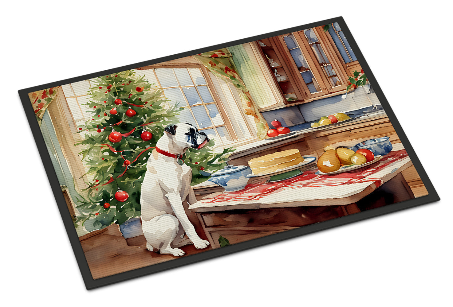 White Boxer Christmas Cookies Doormat Indoor Outdoor 24H X 36W Front Door Mat Rugs for Entryway, Non Slip Washable Low Pile,