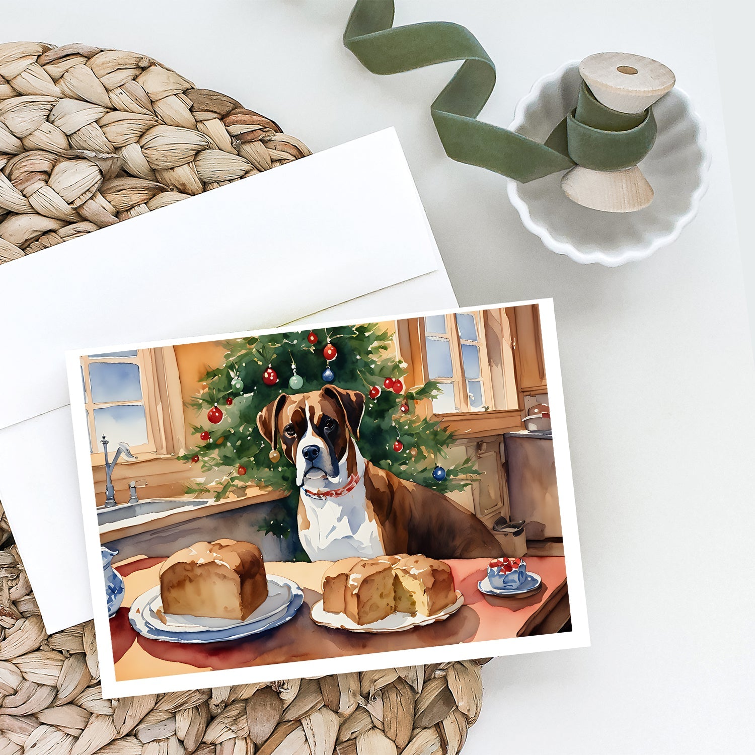 Boxer Christmas Cookies Greeting Cards Pack of 8 Blank Cards with Envelopes Whimsical A7 Size 5x7