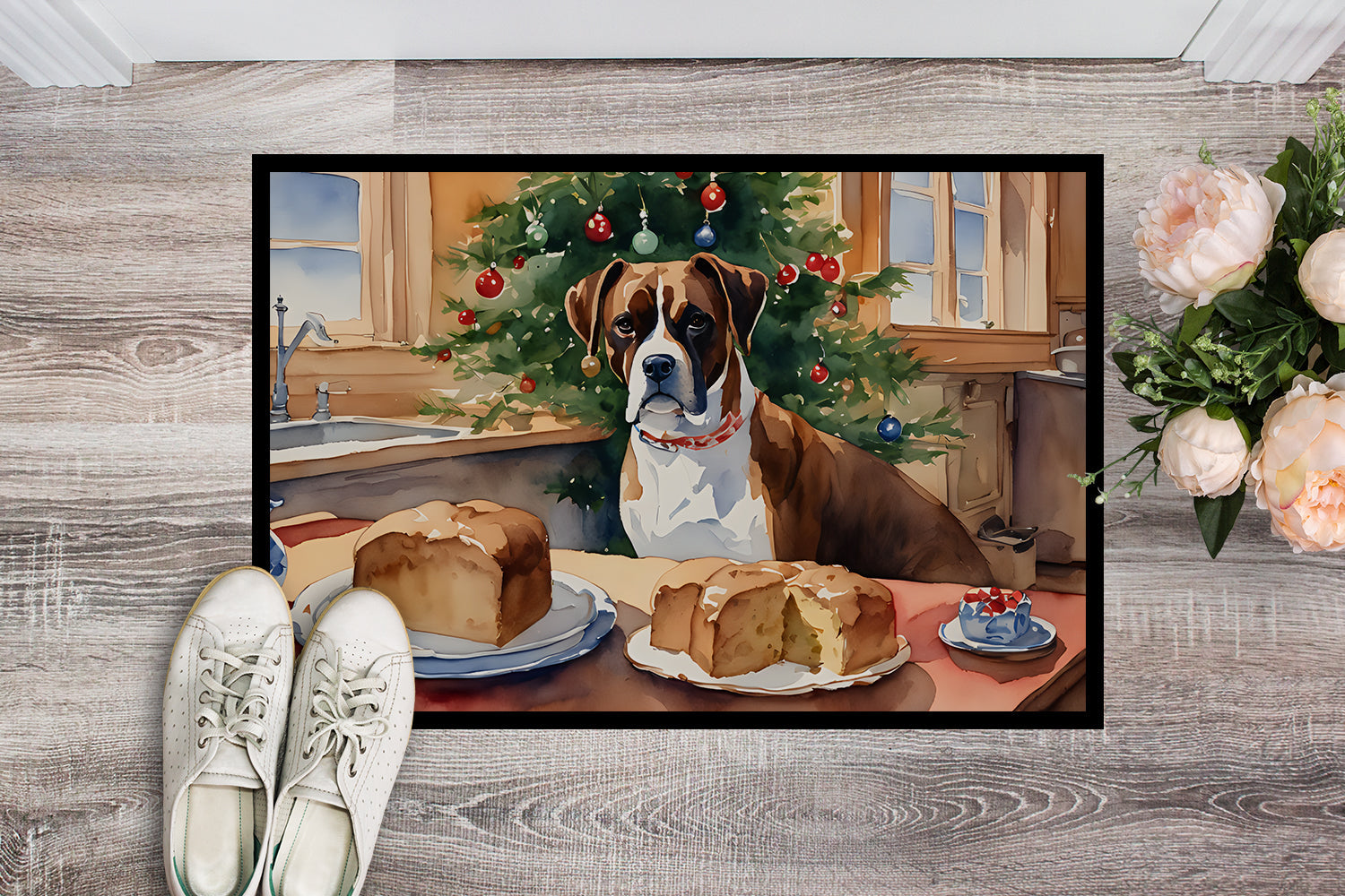Boxer Christmas Cookies Doormat Indoor Outdoor 24H X 36W Front Door Mat Rugs for Entryway, Non Slip Washable Low Pile,