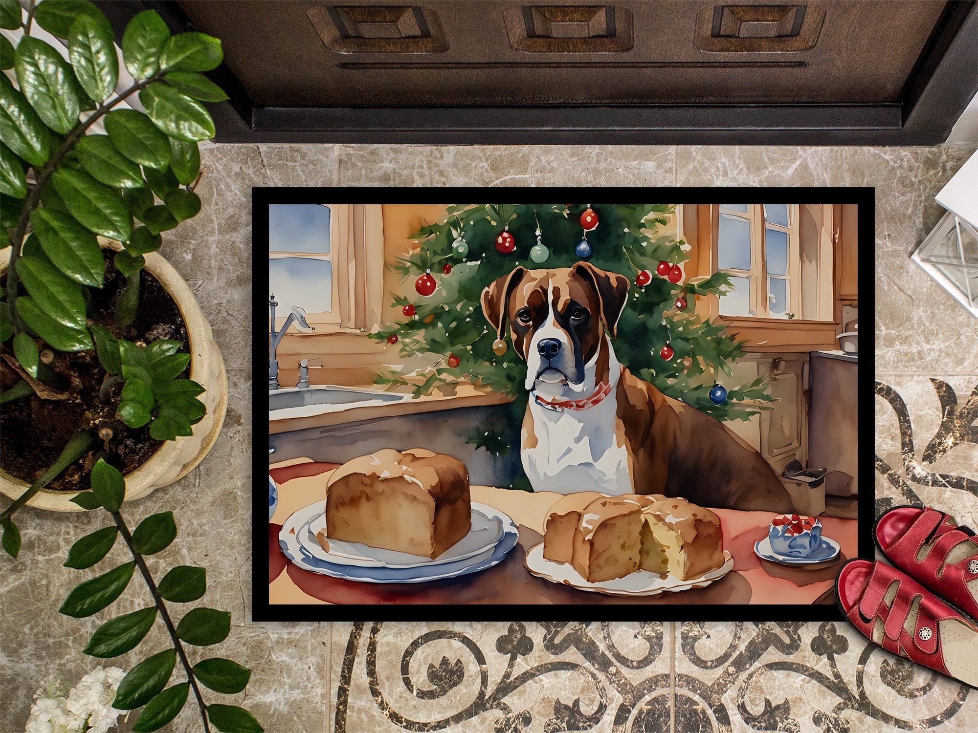 Boxer Christmas Cookies Doormat Indoor Outdoor 24H X 36W Front Door Mat Rugs for Entryway, Non Slip Washable Low Pile,