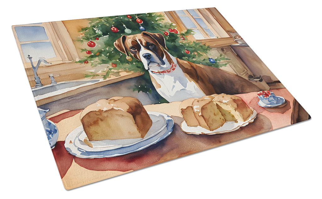Boxer Christmas Cookies Cutting Board Tempered Glass Kitchen Cutting Surface, Heat Resistant Chopping, Non-Slip Feet, Food Prep & Serving