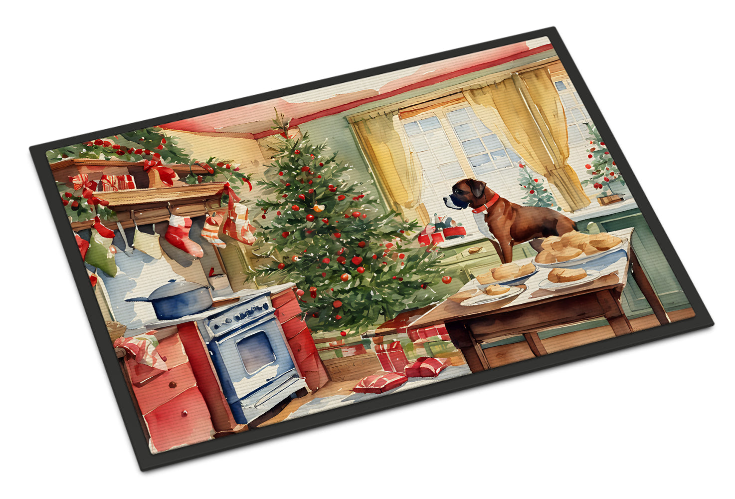 Boxer Christmas Cookies Doormat Indoor Outdoor 18H X 27W Front Door Mat Rugs for Entryway, Non Slip Washable