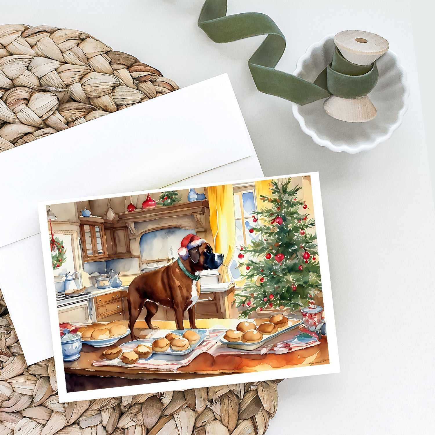 Boxer Christmas Cookies Greeting Cards Pack of 8 Blank Cards with Envelopes Whimsical A7 Size 5x7