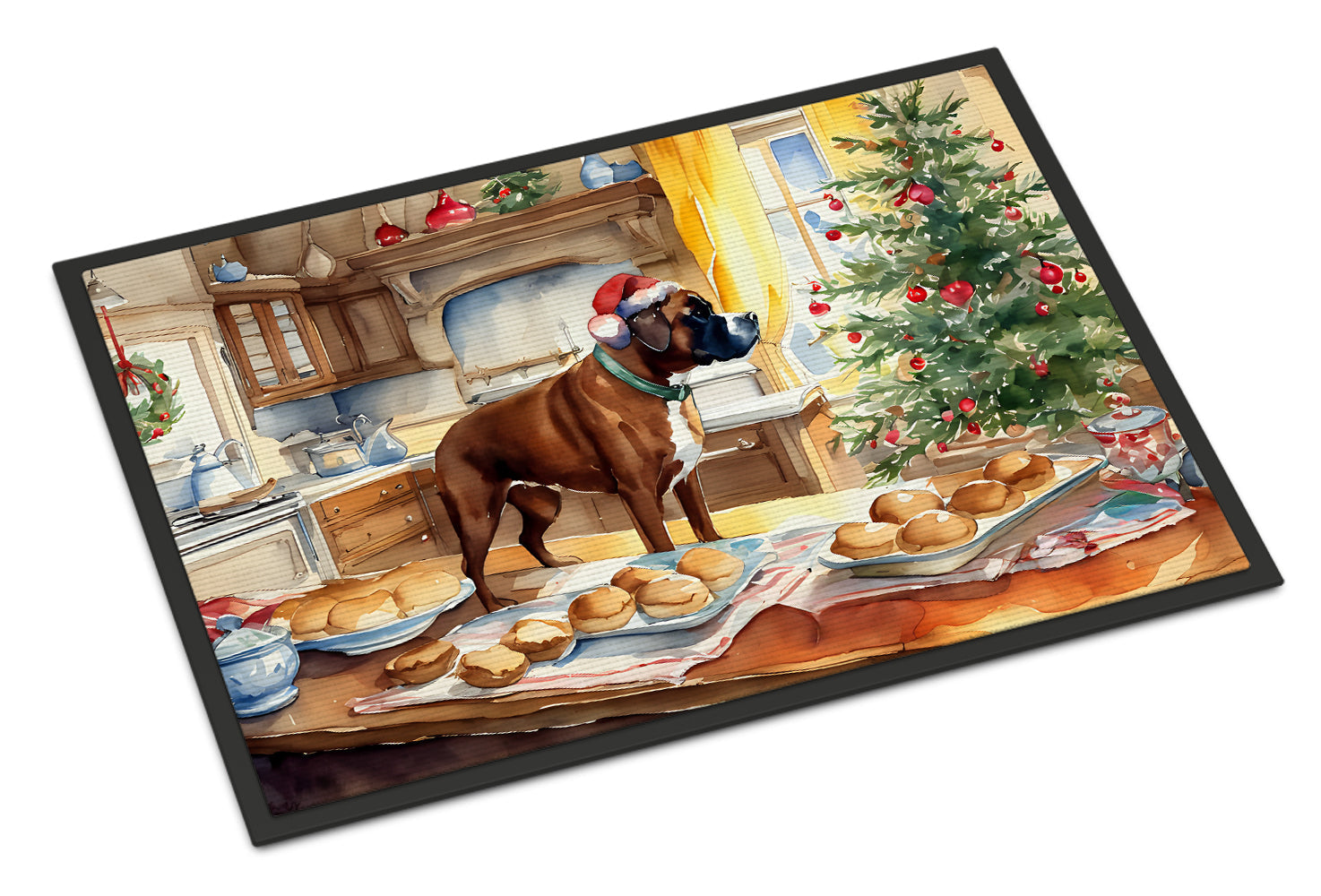 Boxer Christmas Cookies Doormat Indoor Outdoor 18H X 27W Front Door Mat Rugs for Entryway, Non Slip Washable