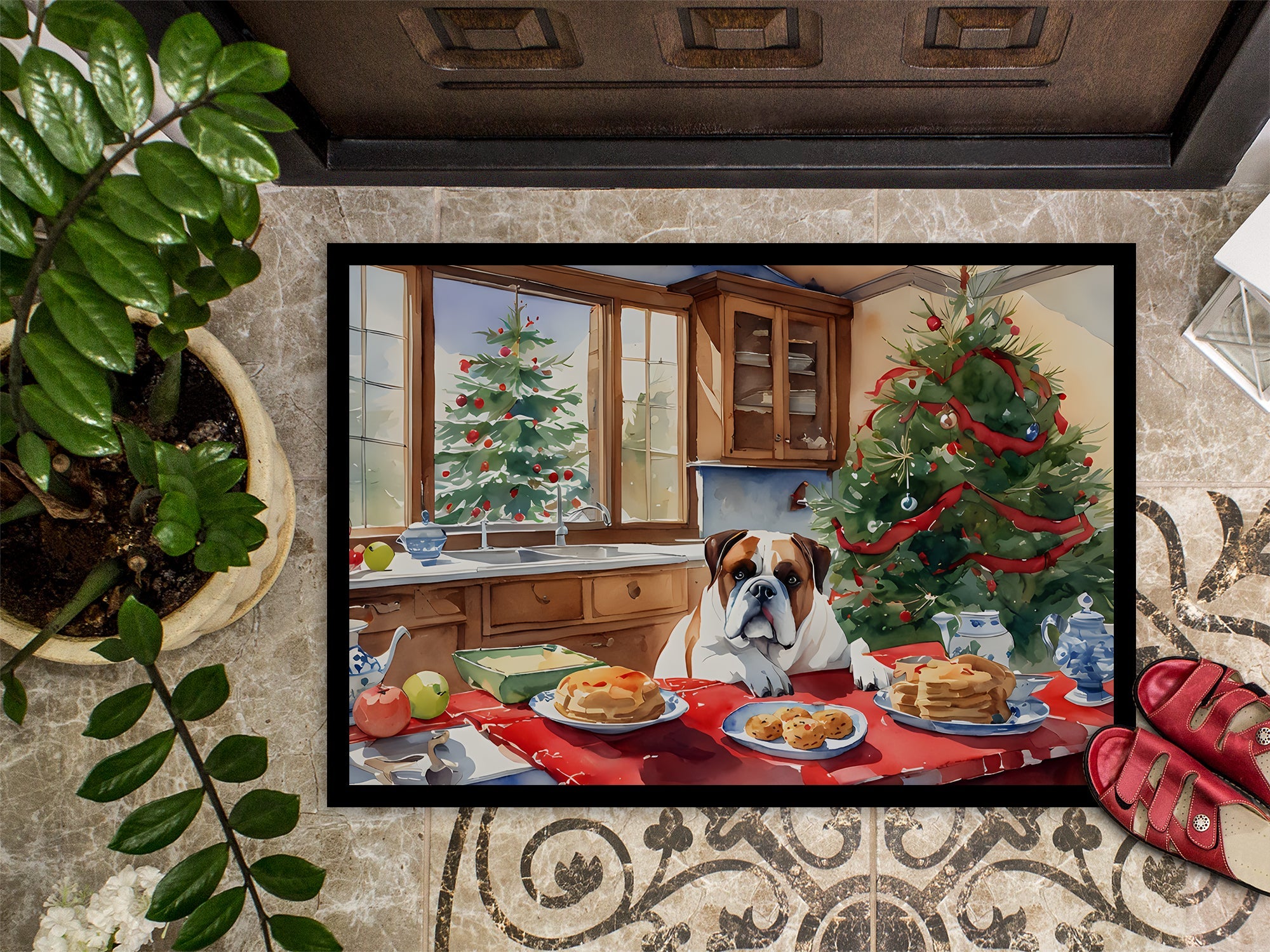 Boxer Christmas Cookies Doormat Indoor Outdoor 18H X 27W Front Door Mat Rugs for Entryway, Non Slip Washable