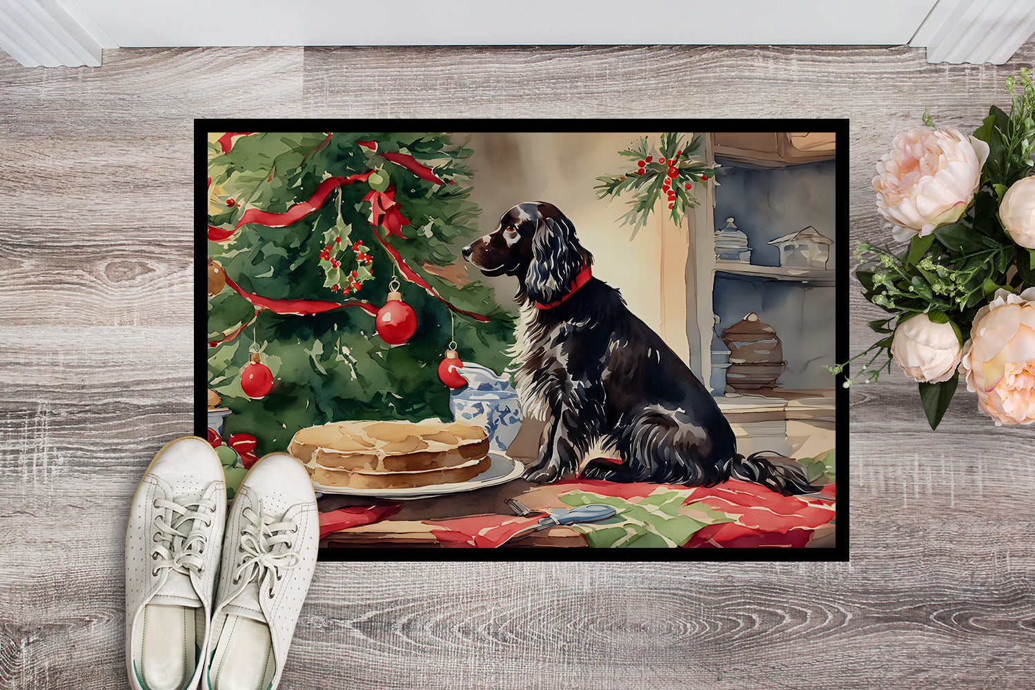 Boykin Spaniel Christmas Cookies Doormat Indoor Outdoor 24H X 36W Front Door Mat Rugs for Entryway, Non Slip Washable Low Pile,