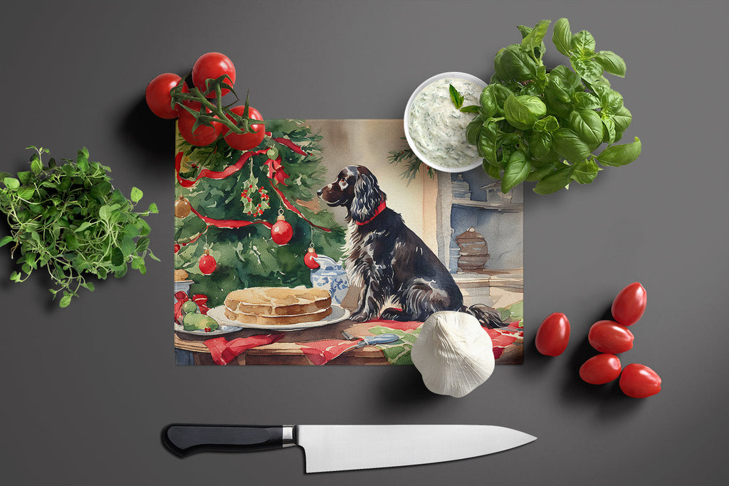 Boykin Spaniel Christmas Cookies Cutting Board Tempered Glass Kitchen Cutting Surface, Heat Resistant Chopping, Non-Slip Feet, Food Prep & Serving