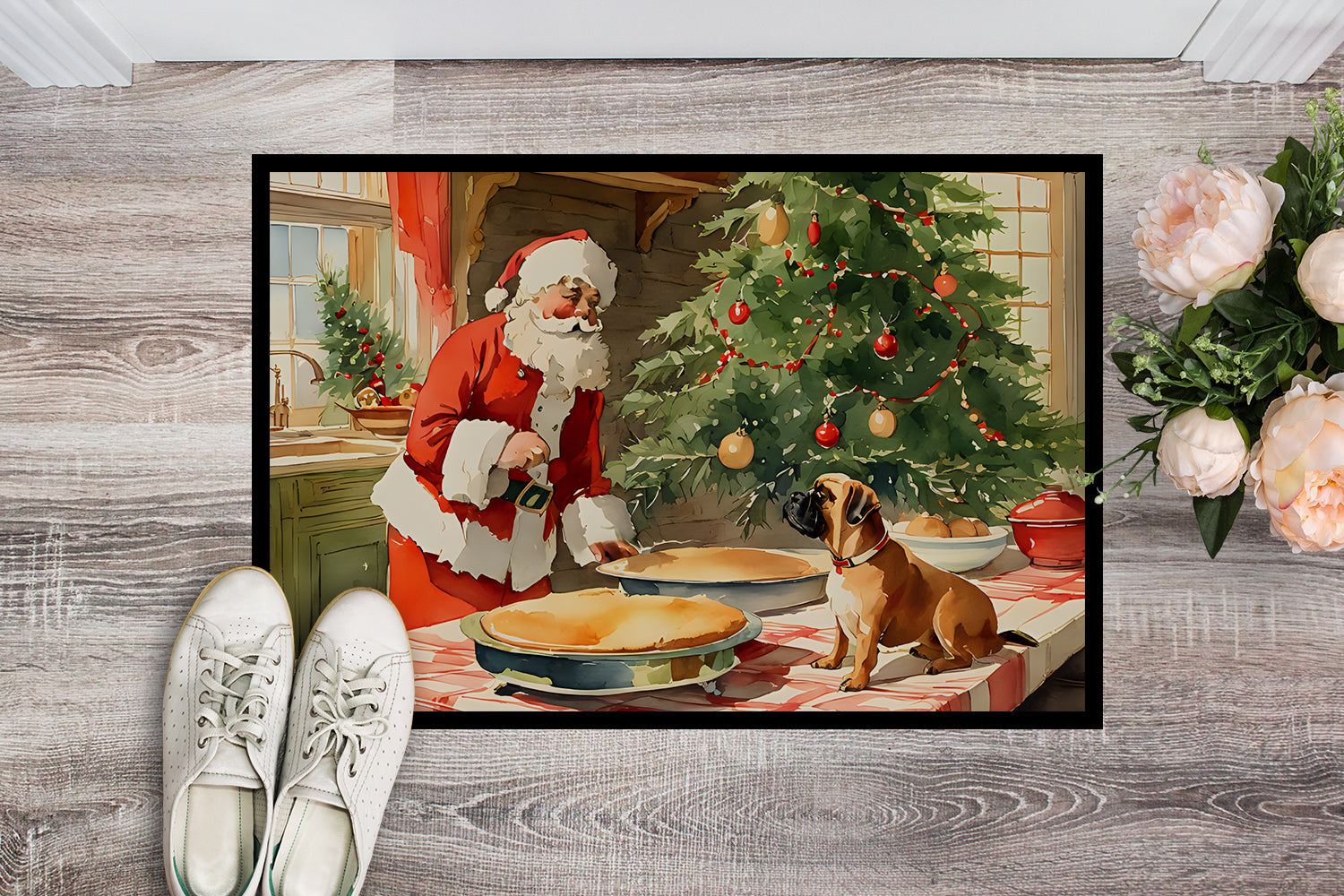 Bullmastiff Christmas Cookies Doormat Indoor Outdoor 24H X 36W Front Door Mat Rugs for Entryway, Non Slip Washable Low Pile,