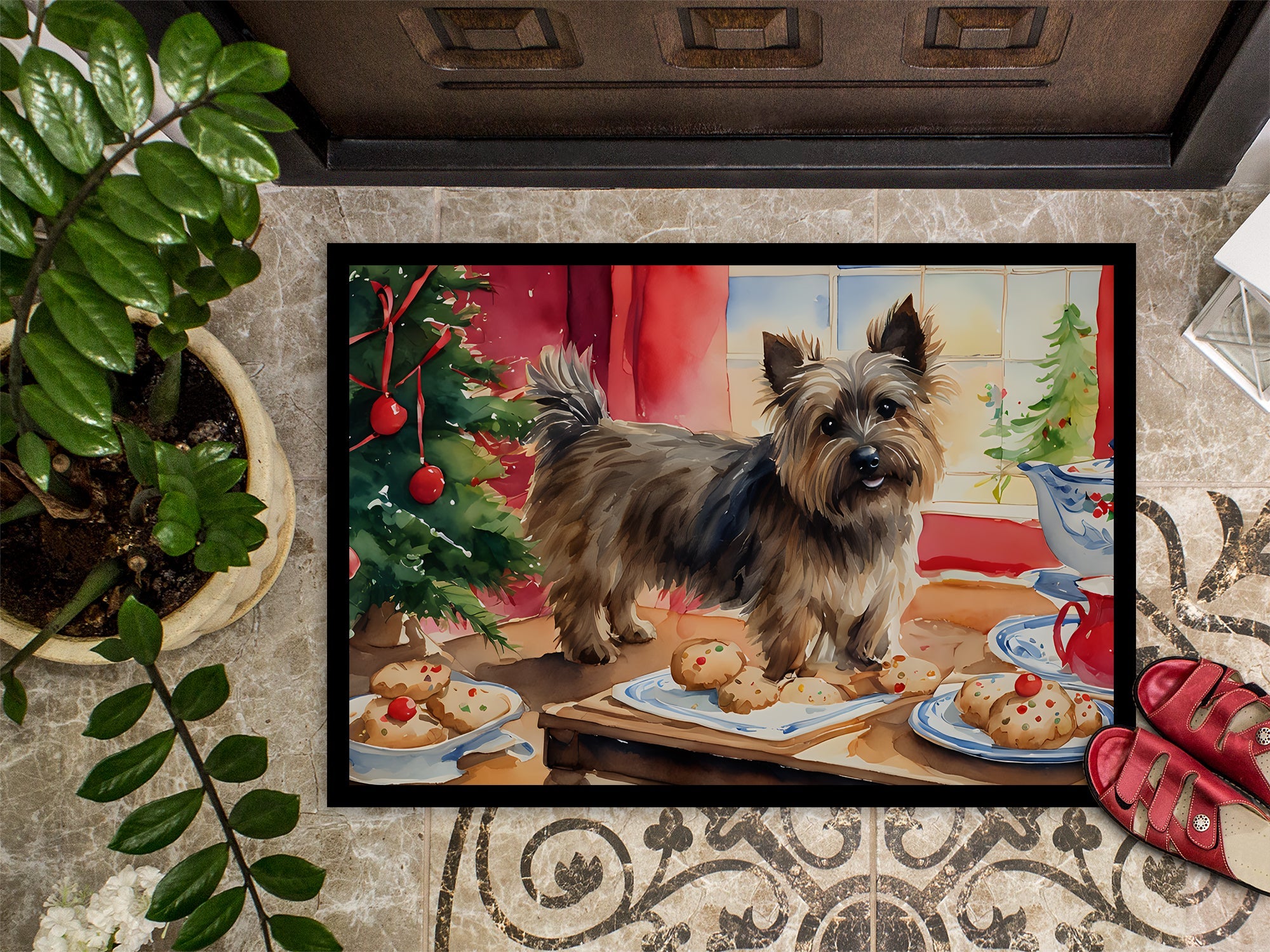 Cairn Terrier Christmas Cookies Doormat Indoor Outdoor 24H X 36W Front Door Mat Rugs for Entryway, Non Slip Washable Low Pile,
