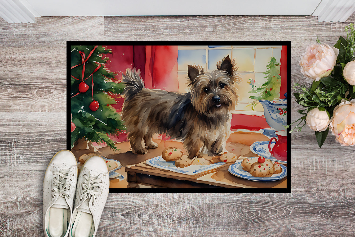 Cairn Terrier Christmas Cookies Doormat Indoor Outdoor 18H X 27W Front Door Mat Rugs for Entryway, Non Slip Washable