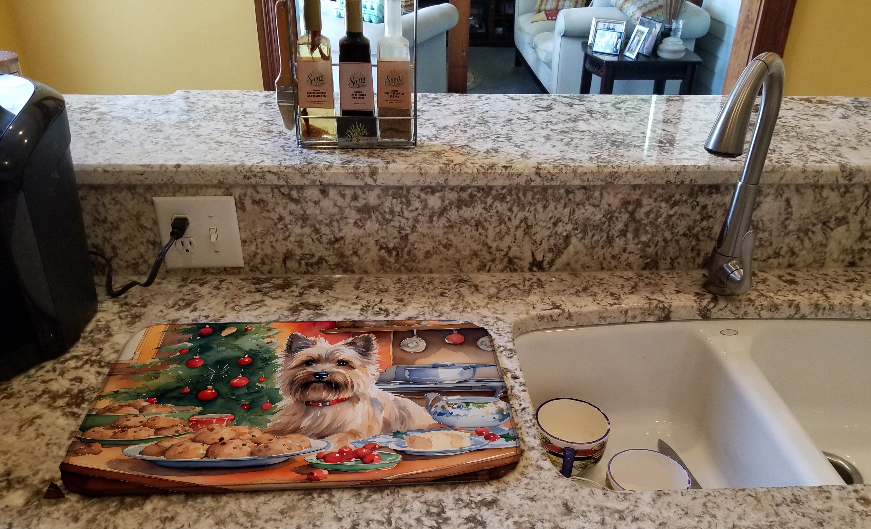 Cairn Terrier Christmas Cookies Dish Drying Mat Absorbent Dish Drying Mat Pad for Kitchen Counter Dish Drainer Mat for Countertop, 14 x 21", Multicolor