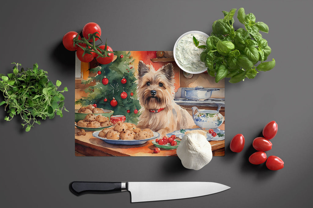 Cairn Terrier Christmas Cookies Cutting Board Tempered Glass Kitchen Cutting Surface, Heat Resistant Chopping, Non-Slip Feet, Food Prep & Serving