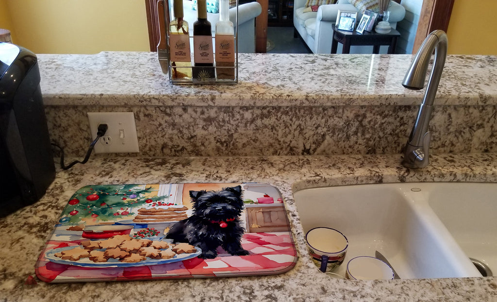 Cairn Terrier Christmas Cookies Dish Drying Mat Absorbent Dish Drying Mat Pad for Kitchen Counter Dish Drainer Mat for Countertop, 14 x 21", Multicolor