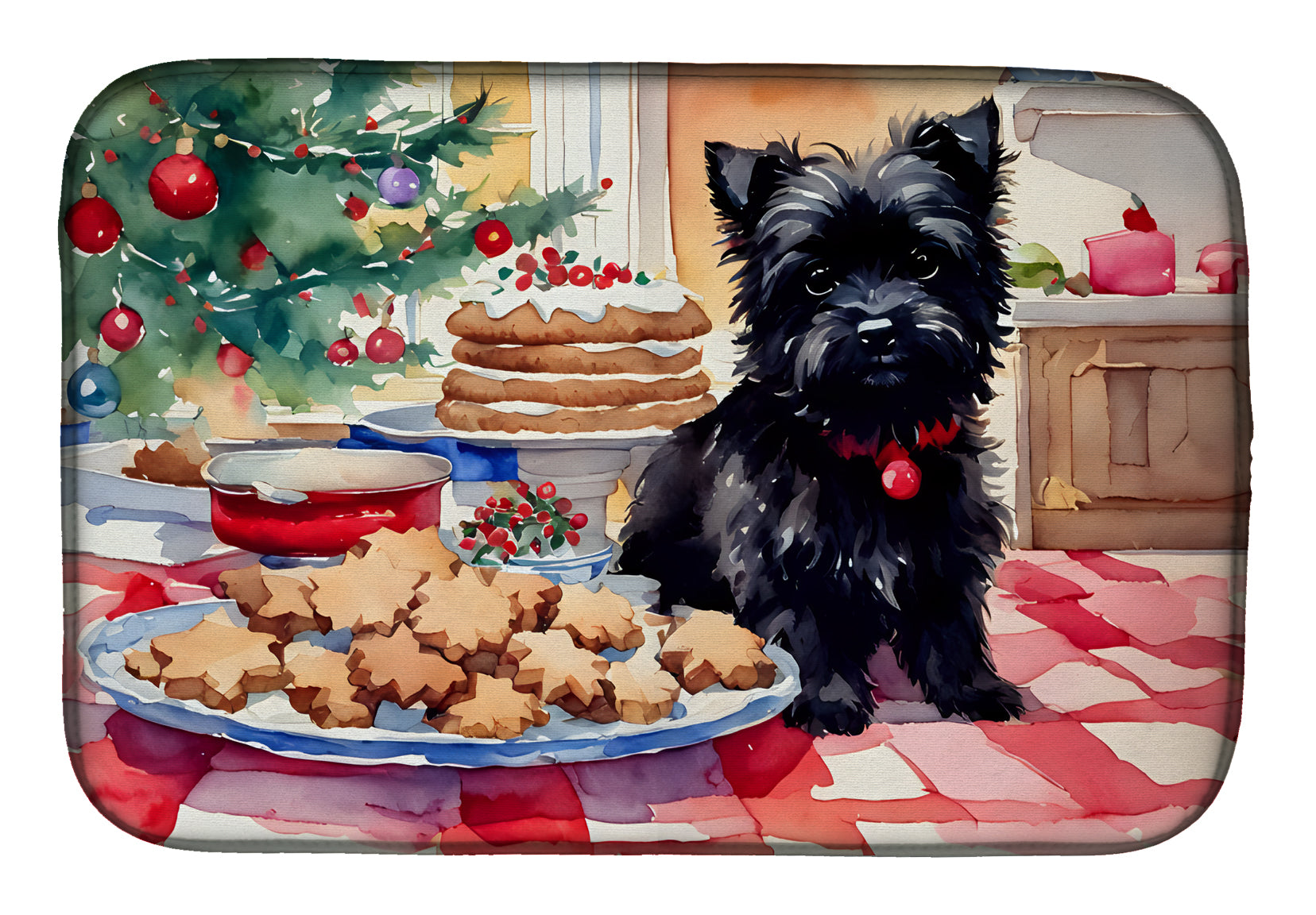 Cairn Terrier Christmas Cookies Dish Drying Mat Absorbent Dish Drying Mat Pad for Kitchen Counter Dish Drainer Mat for Countertop, 14 x 21", Multicolor