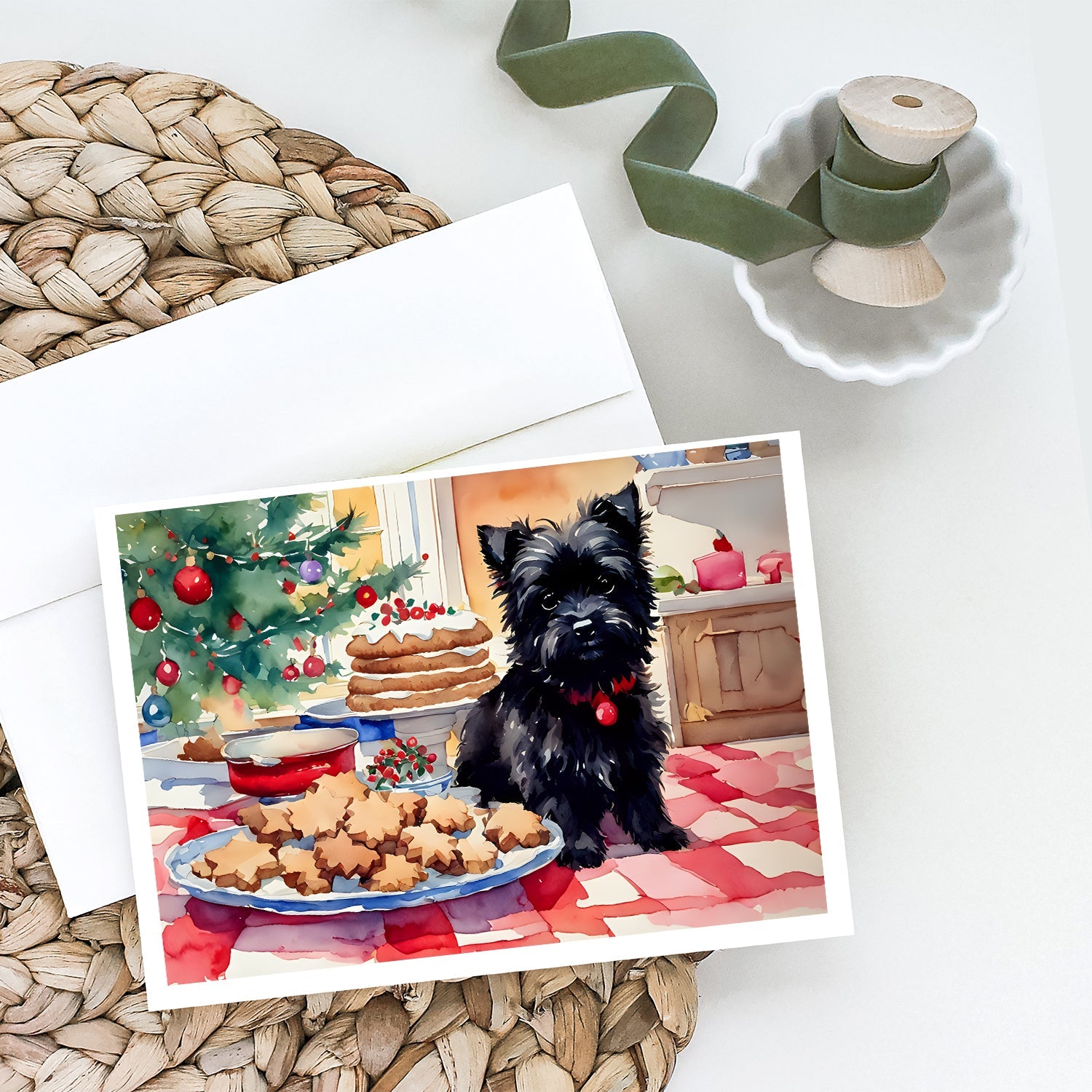 Cairn Terrier Christmas Cookies Greeting Cards Pack of 8 Blank Cards with Envelopes Whimsical A7 Size 5x7