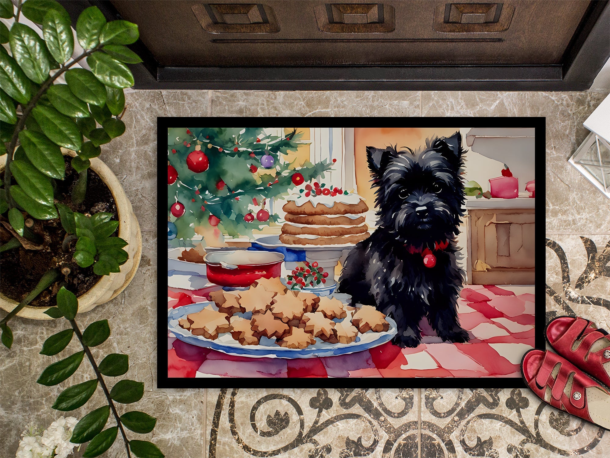 Cairn Terrier Christmas Cookies Doormat Indoor Outdoor 24H X 36W Front Door Mat Rugs for Entryway, Non Slip Washable Low Pile,