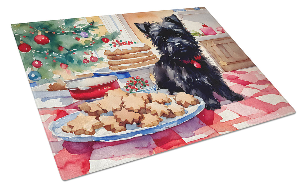 Cairn Terrier Christmas Cookies Cutting Board Tempered Glass Kitchen Cutting Surface, Heat Resistant Chopping, Non-Slip Feet, Food Prep & Serving