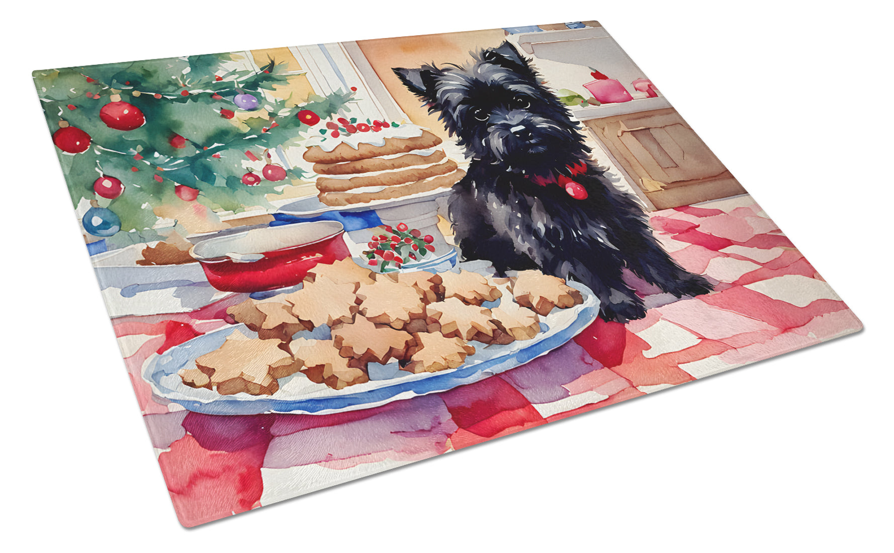 Cairn Terrier Christmas Cookies Cutting Board Tempered Glass Kitchen Cutting Surface, Heat Resistant Chopping, Non-Slip Feet, Food Prep & Serving