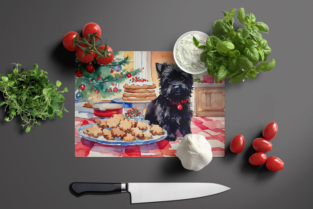 Cairn Terrier Christmas Cookies Cutting Board Tempered Glass Kitchen Cutting Surface, Heat Resistant Chopping, Non-Slip Feet, Food Prep & Serving
