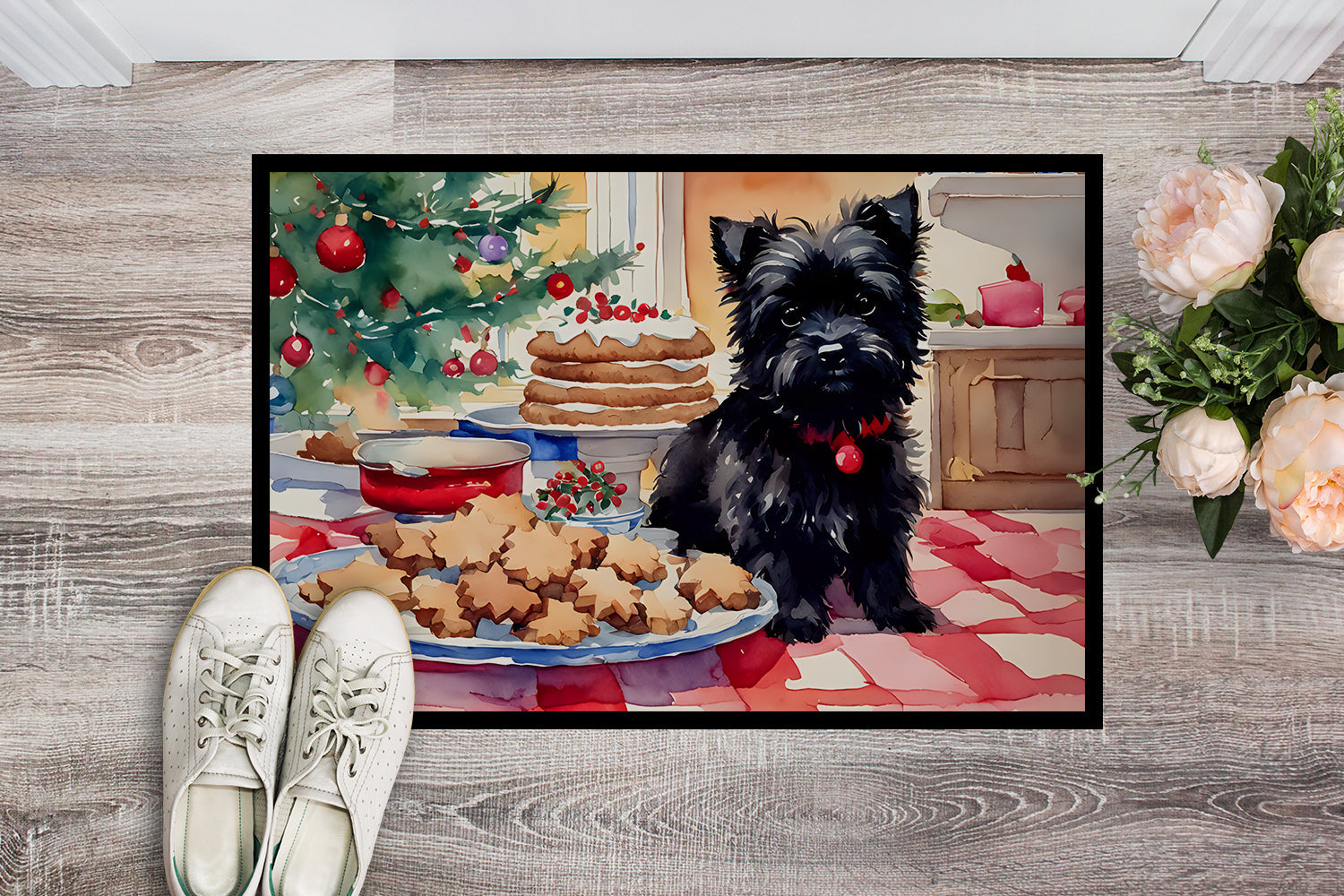 Cairn Terrier Christmas Cookies Doormat Indoor Outdoor 18H X 27W Front Door Mat Rugs for Entryway, Non Slip Washable