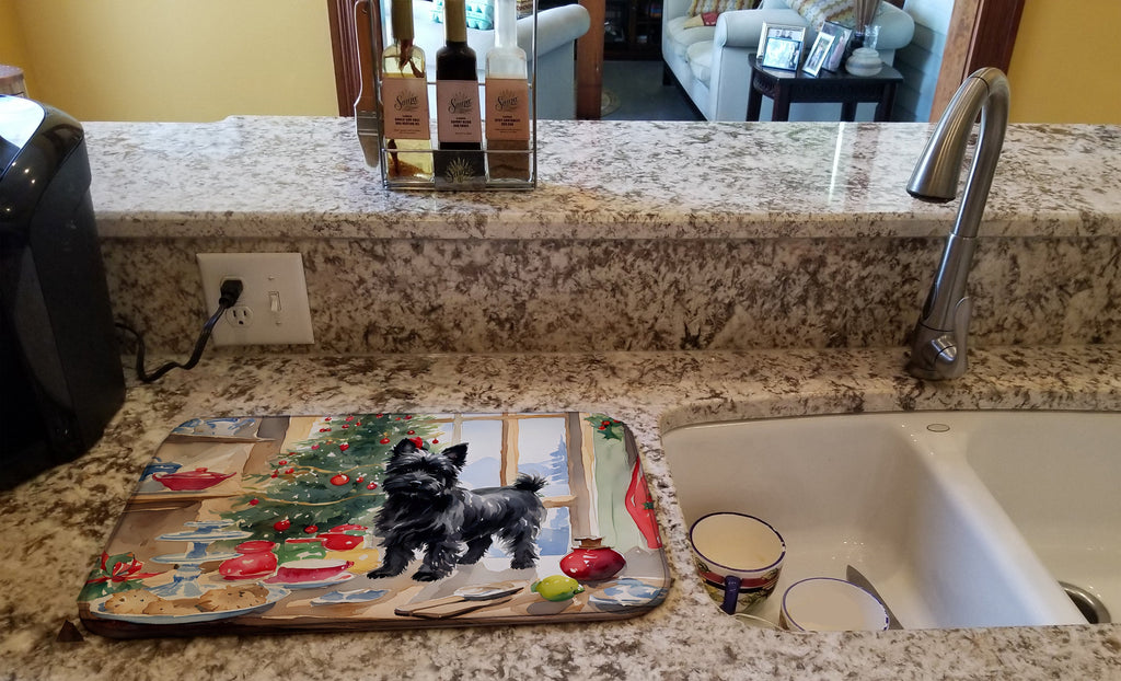 Cairn Terrier Christmas Cookies Dish Drying Mat Absorbent Dish Drying Mat Pad for Kitchen Counter Dish Drainer Mat for Countertop, 14 x 21", Multicolor